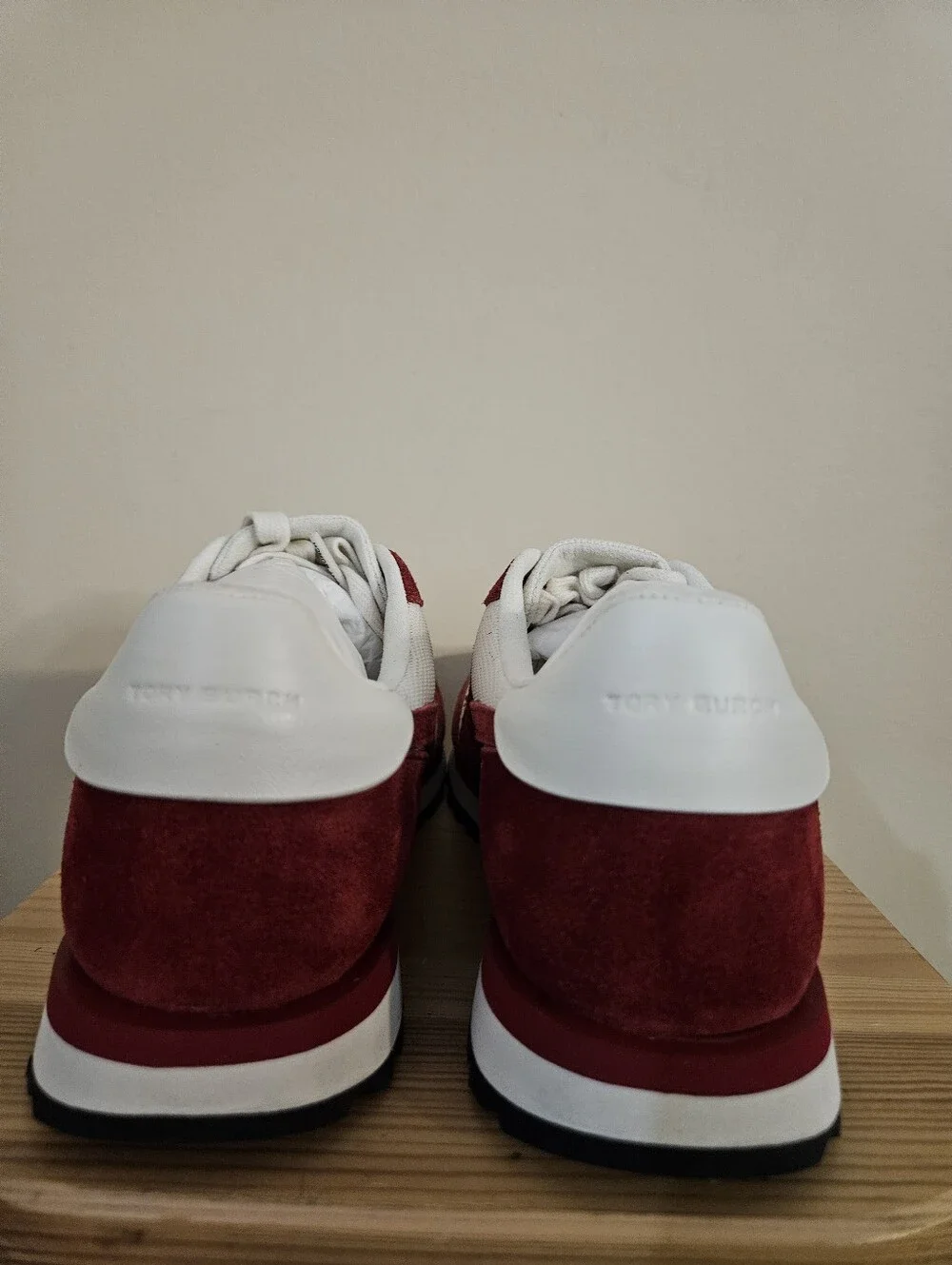 Tory Burch Women's  White and Burgundy Suede-Trim Sneakers, Size 8